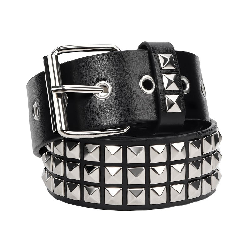 JOLYEAK Rock Rivet Belts Goth Belt with Pyramid Studs Punk Studded Belt for Women Men (Fit Pant under 33.5") - Image 1