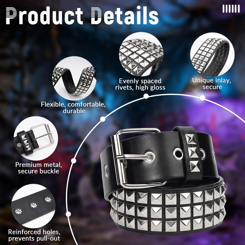 JOLYEAK Rock Rivet Belts Goth Belt with Pyramid Studs Punk Studded Belt for Women Men (Fit Pant under 33.5") - Image 4