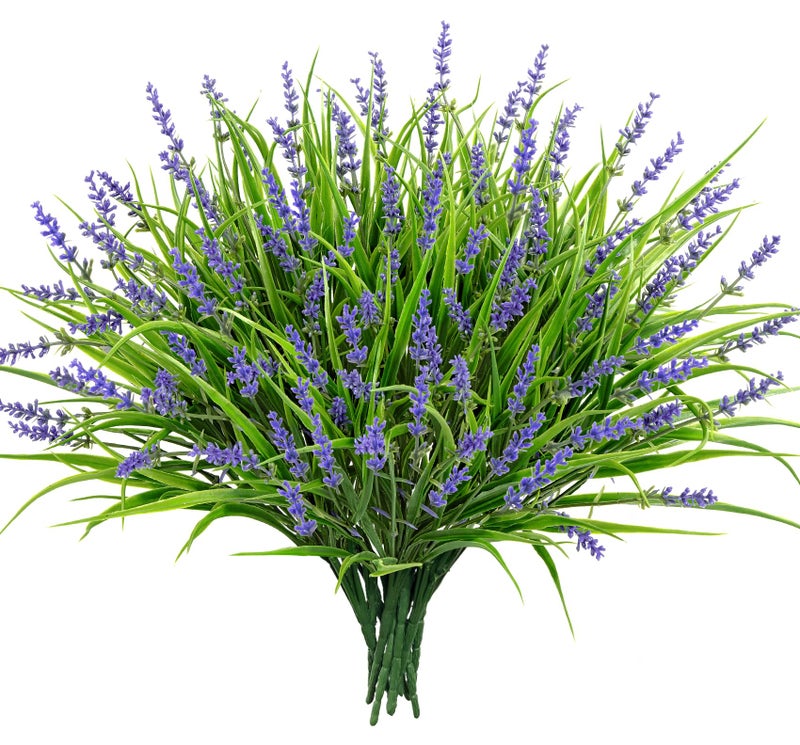 Besteek 24 Bundles Artificial Plants Flowers Outdoor Faux Lavender Flowers Fake Monkey Grass UV Resistant Plastic Plant for Porch Garden Patio Window Home Decor Purple - Image 2