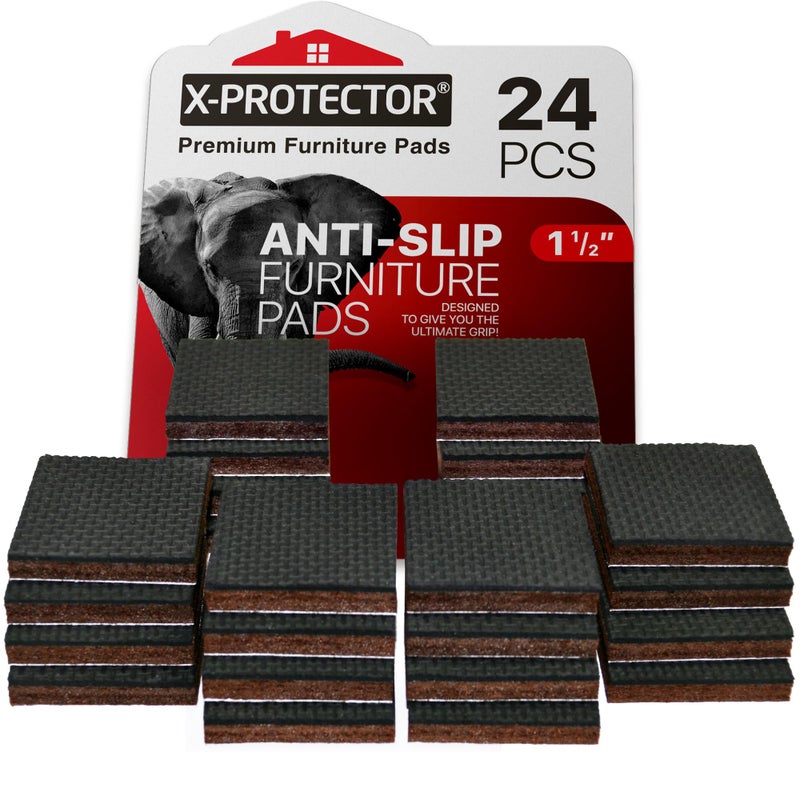 X-PROTECTOR Non Slip Furniture Pads – 24 Premium Furniture Grippers 1 1/2"! Best SelfAdhesive Rubber Feet Furniture Feet – Ideal Non Skid Furniture Pad Floor Protectors – Keep Furniture in Place! - Image 1