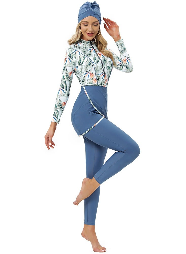 Arabest 3-Piece Full Sleeve Burkini Swimsuits Set with Fashionable Printed Long-Sleeved Chiffon Swimsuit, Women Split Swimsuit with Hijab Women Long-Sleeved Sun Protection Beach Wear Surf Wear Islamic Fully Enclosed Conservative Swimsuit Tight-Fitting Swimsuit for Beach Vacations, Comfortable and Breathable - Image 4