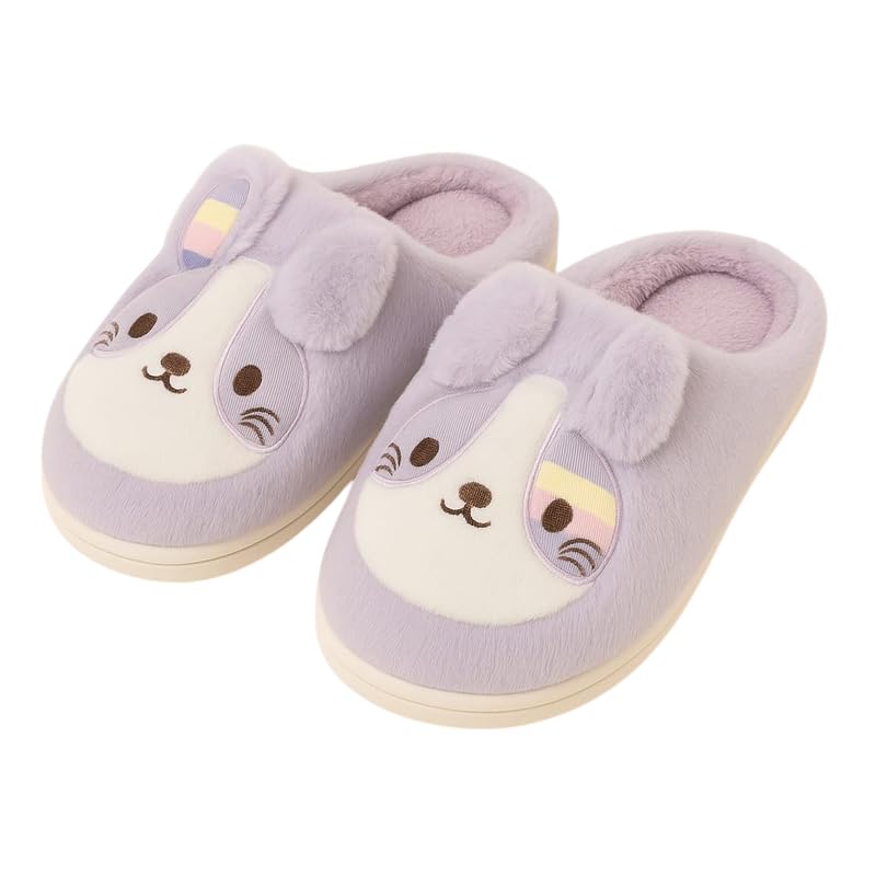 Krystle Unisex Cartoon Dog Plush Slippers for Men & Women – Winter Warm Indoor House Slippers with Soft Sole, Cute Animal Design (Purple,7UK) - Image 5