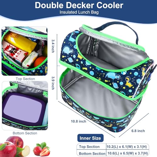RHCPFOVR Kids Lunch Bag - Double - Decker Cooler Insulated Lunch Box for Boys Girls,Washable Lunch Bag with Strap and Reusable Toddler Lunchbox for School and Daycare - Image 5