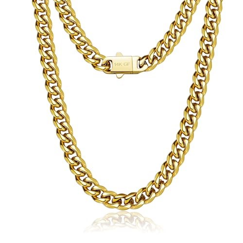 waitrose 7mm Gold Chain for Men Miami Cuban Gold Necklace Mens Chain,316L Stainless Steeland 14K Gold Plated Chains for Men Necklace - Image 1