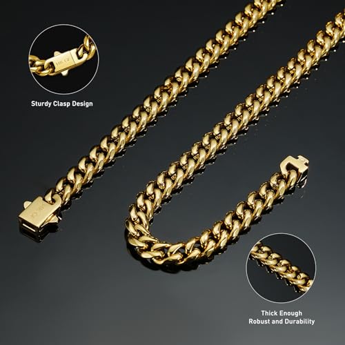 waitrose 7mm Gold Chain for Men Miami Cuban Gold Necklace Mens Chain,316L Stainless Steeland 14K Gold Plated Chains for Men Necklace - Image 4