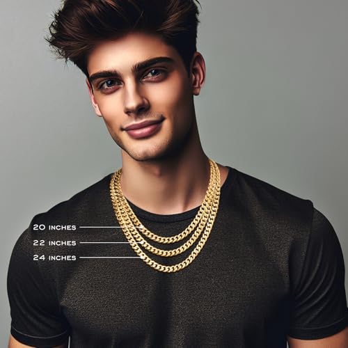 waitrose 7mm Gold Chain for Men Miami Cuban Gold Necklace Mens Chain,316L Stainless Steeland 14K Gold Plated Chains for Men Necklace - Image 2