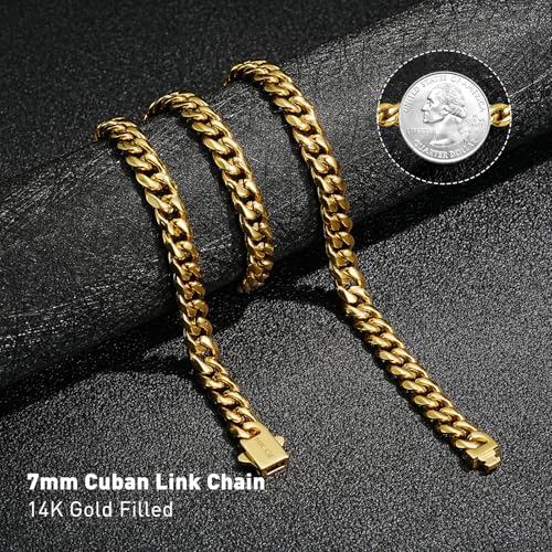 waitrose 7mm Gold Chain for Men Miami Cuban Gold Necklace Mens Chain,316L Stainless Steeland 14K Gold Plated Chains for Men Necklace - Image 3