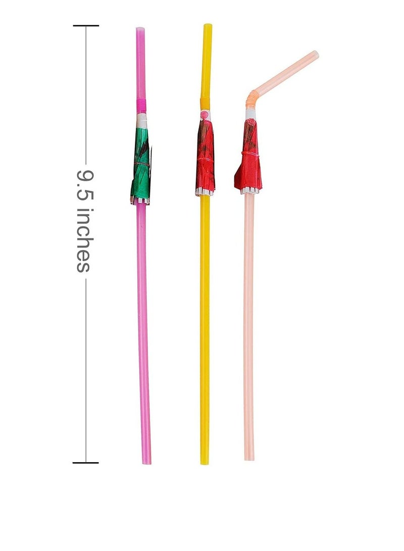 50 Umbrella Parasol Drinking Straws,Disposable Bendable Tropical Drinking Straws,Hawaiian Beach beverage juice Party Decorations Supplies - Image 5