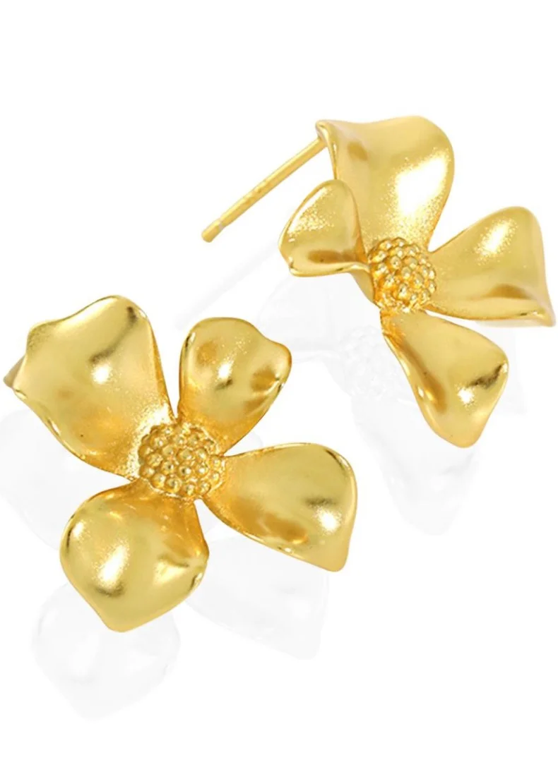 Hzmer Jewellery Flower Earrings in Gold plated Sterling Silver