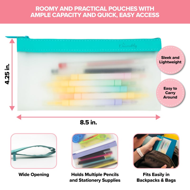 Decorably 4 Pack 8.5x4.25in Transparent Small Pencil Pouch with Zipper, 4 Multifunctional and Colorful Designs for Office, Cosmetics, School and Stationery Supplies - Image 3