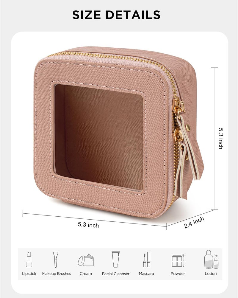 KOTORA Small Makeup Bag for Purse Cute Travel Makeup Bag Clear Cosmetic Bag with Zipper, Car Make Up Bag Organizer Storage Traveling Car Accessories Travel Essentials for Women, Mini Nude Pink, Clear - Image 2