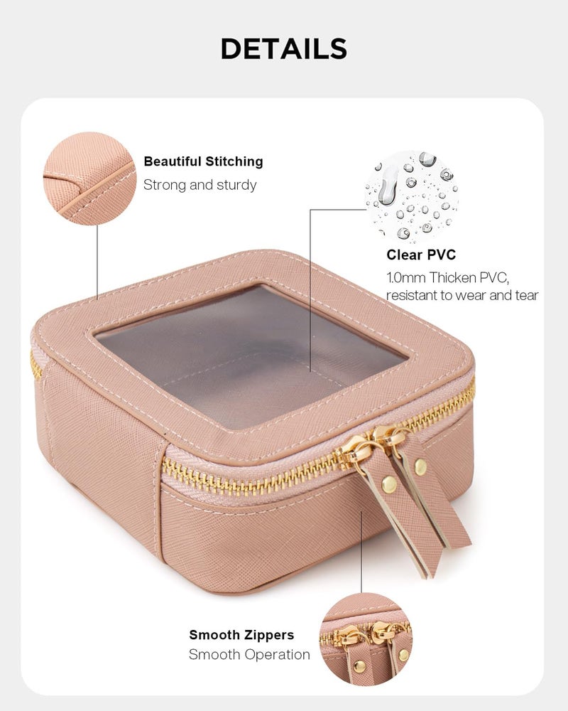 KOTORA Small Makeup Bag for Purse Cute Travel Makeup Bag Clear Cosmetic Bag with Zipper, Car Make Up Bag Organizer Storage Traveling Car Accessories Travel Essentials for Women, Mini Nude Pink, Clear - Image 3