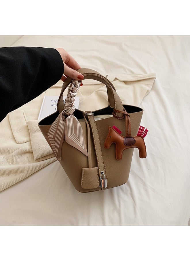 NIBEMINENT - Patchwork Pendant Decor Simple Design Satchel Bag Include Pony Pendant and Silk Scarf - Image 1