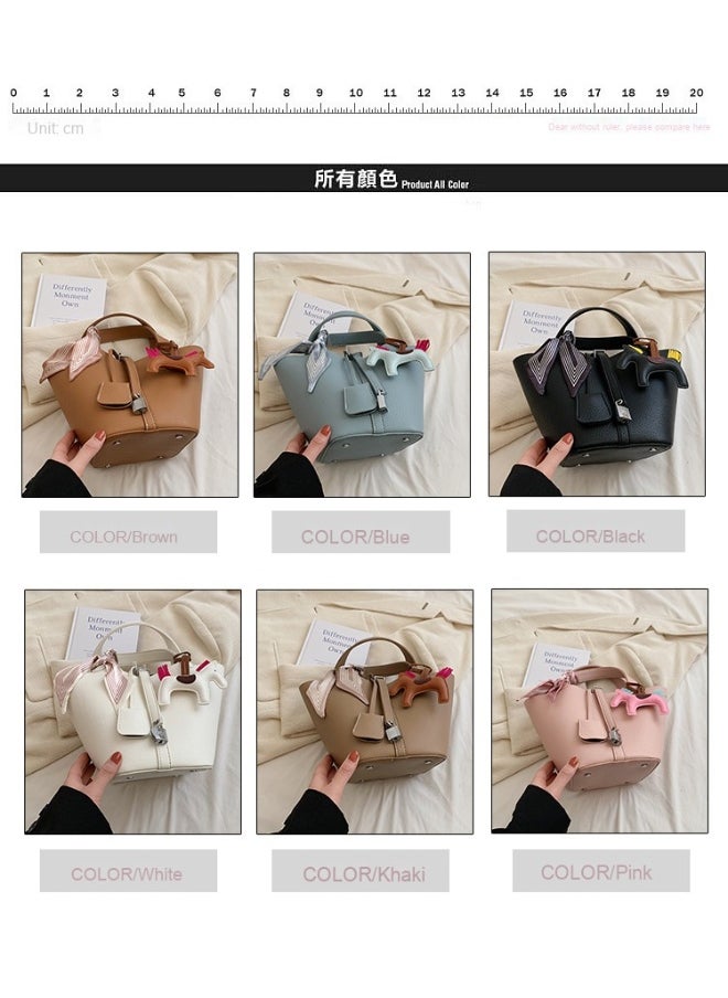 NIBEMINENT - Patchwork Pendant Decor Simple Design Satchel Bag Include Pony Pendant and Silk Scarf - Image 1