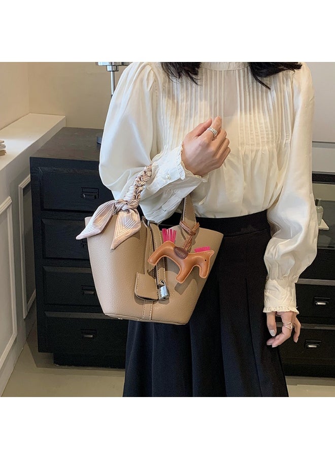 NIBEMINENT - Patchwork Pendant Decor Simple Design Satchel Bag Include Pony Pendant and Silk Scarf - Image 1