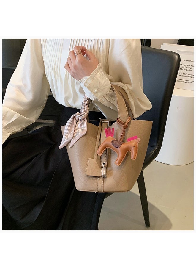 NIBEMINENT - Patchwork Pendant Decor Simple Design Satchel Bag Include Pony Pendant and Silk Scarf - Image 1