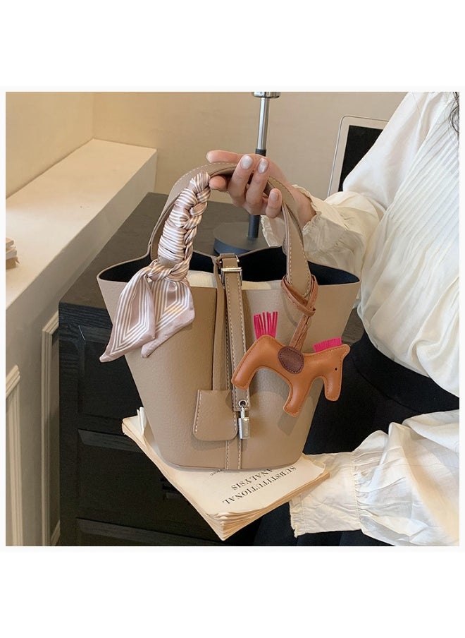 NIBEMINENT - Patchwork Pendant Decor Simple Design Satchel Bag Include Pony Pendant and Silk Scarf - Image 1