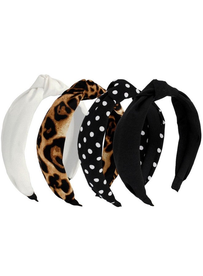 BEGOOD Headbands For Women Neutral Knotted Wide Headband Fashion Top Knot Head Bands For Women'S Hair Cute Hairband For Girls Hair Accessories 4Pcs(Leopardpolka Dotsblack And White) - Image 1