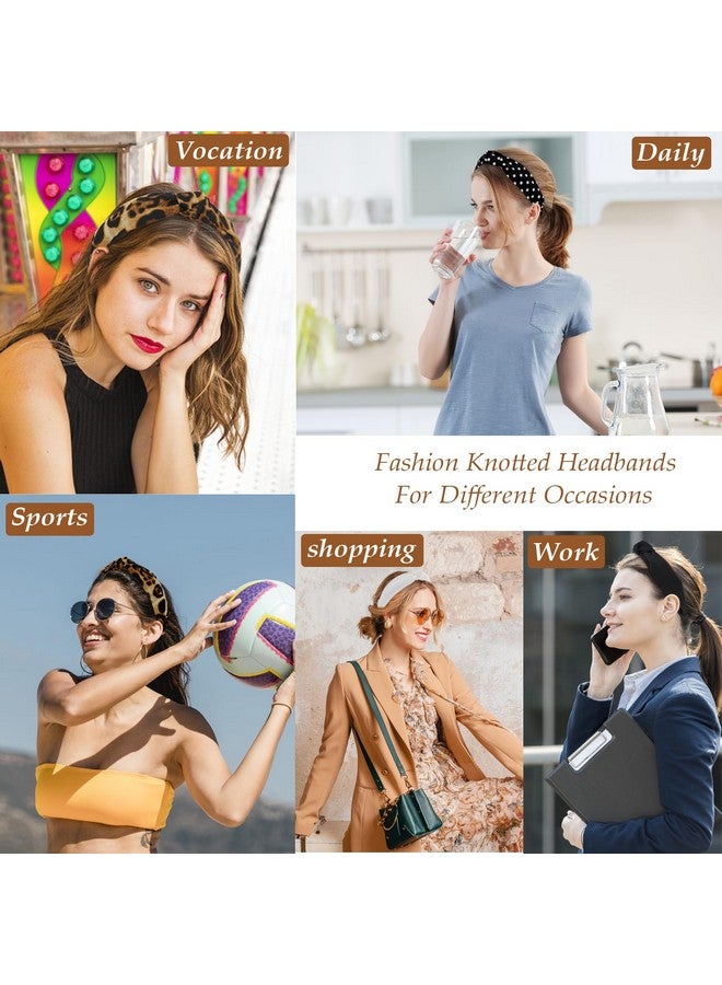 BEGOOD Headbands For Women Neutral Knotted Wide Headband Fashion Top Knot Head Bands For Women'S Hair Cute Hairband For Girls Hair Accessories 4Pcs(Leopardpolka Dotsblack And White) - Image 3