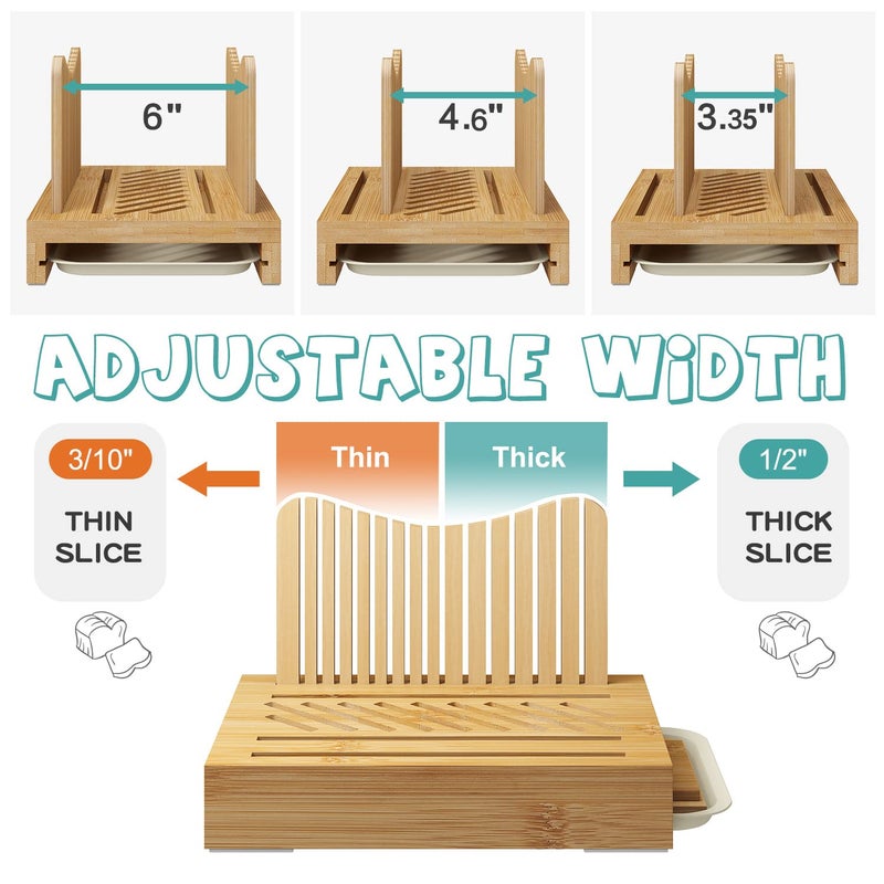 Vriccc Bamboo Bread Slicer for Homemade Bread,Adjustable Width Bread Slicing Guides. Sturdy Wooden Bread Cutting Board. Makes Cutting Bagels or Even Bread Slices Easy Natural - Image 2