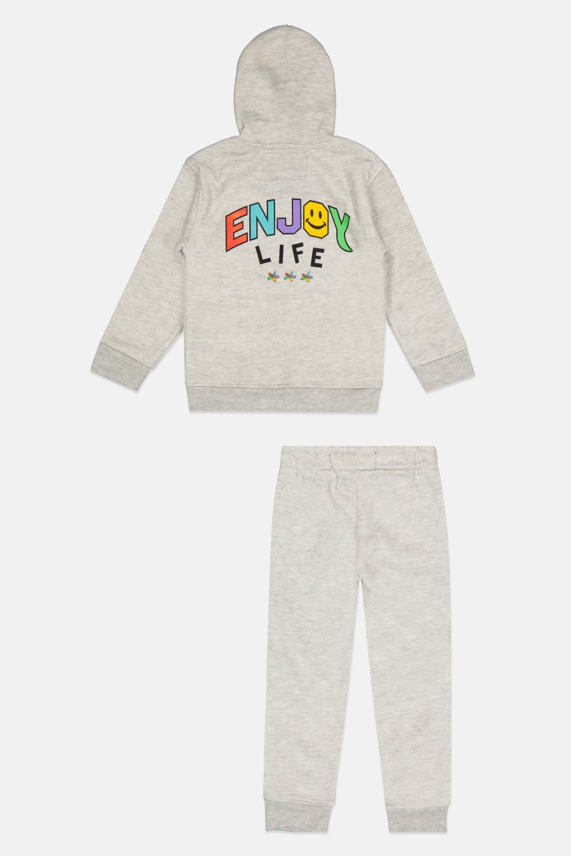 brooklyn Toddlers Boy 2 Piece Hooded Printed Long Sleeve Sweatshirt And Pant, Light Grey - Image 2