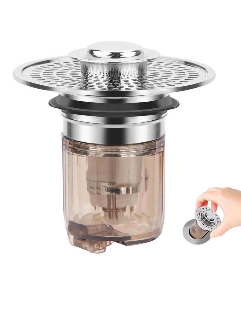 Excefore Bathroom Sink Stopper and Sink Drain Strainer 2 in 1 Catches Hair and Debris Suitable for 1.34~1.46'' Drainage Holes, Sink Drain Stopper Easy to Install Say Goodbye to Clogged Drain, Silver  - Image 1