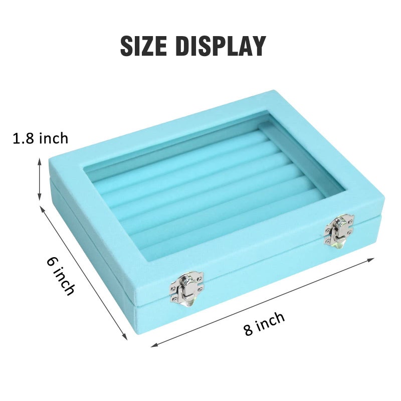 Vicoter Rings Organizer Tray 7 Slots Velvet Jewelry Earring Storage Box with Transparent lid Jewelry Display Case for Girls Wife Mom Women (Light Blue) - Image 2