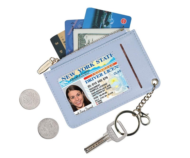 Prometheism Small Wallets for Women Slim Leather Card Case Holder Wallet Coin Change Purse with Keychain (Blue) - Image 2