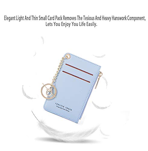 Prometheism Small Wallets for Women Slim Leather Card Case Holder Wallet Coin Change Purse with Keychain (Blue) - Image 5