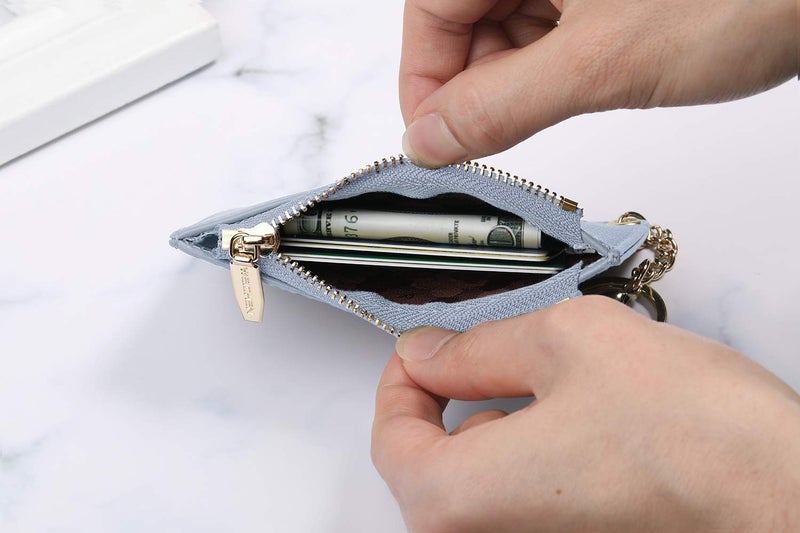 Prometheism Small Wallets for Women Slim Leather Card Case Holder Wallet Coin Change Purse with Keychain (Blue) - Image 4