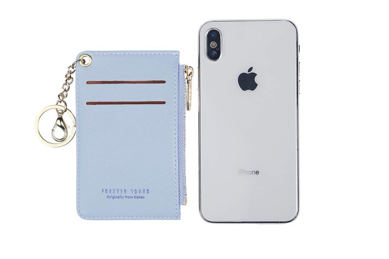 Prometheism Small Wallets for Women Slim Leather Card Case Holder Wallet Coin Change Purse with Keychain (Blue) - Image 3