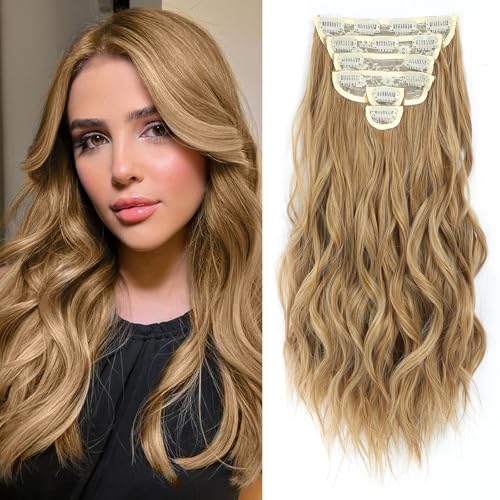 Fliace Clip in Hair Extensions 6 PCS Natural Soft Hair Blends Well Hair Extensions Lonng Wavy Hairpieces20inch 6pcsGolden Blonde - Image 1