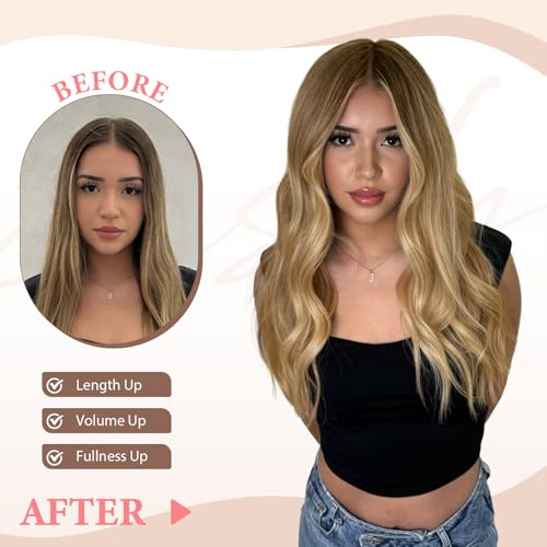 Fliace Clip in Hair Extensions 6 PCS Natural Soft Hair Blends Well Hair Extensions Lonng Wavy Hairpieces20inch 6pcsGolden Blonde - Image 3
