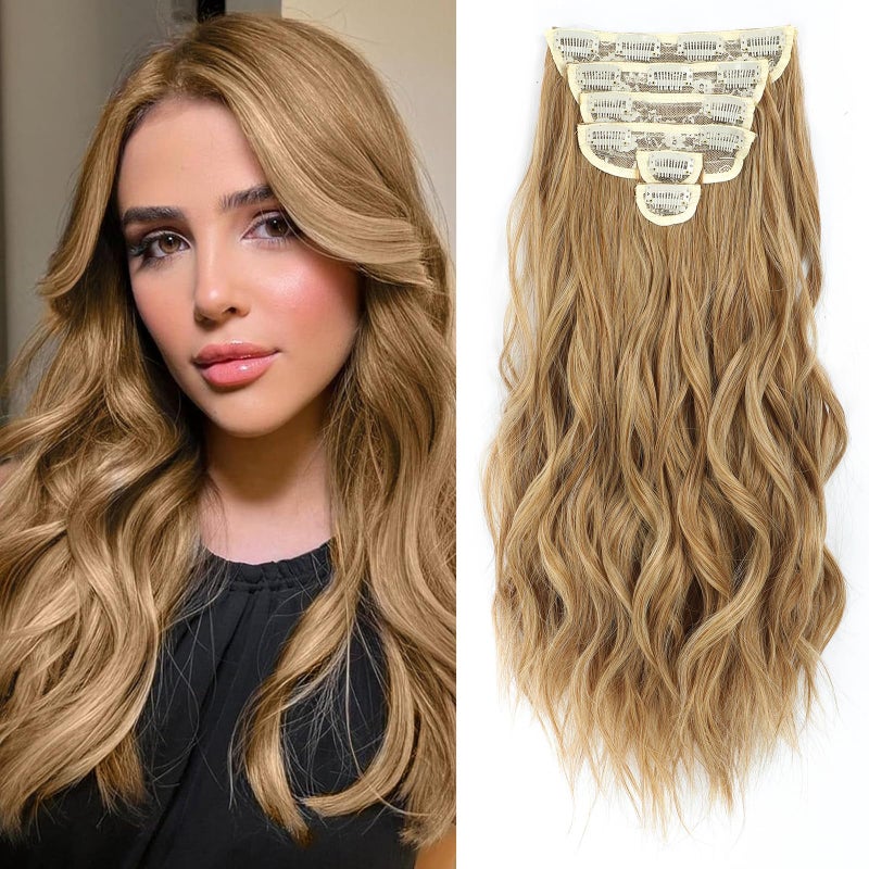 Fliace Clip in Hair Extensions 6 PCS Natural Soft Hair Blends Well Hair Extensions Lonng Wavy Hairpieces20inch 6pcsGolden Blonde - Image 2