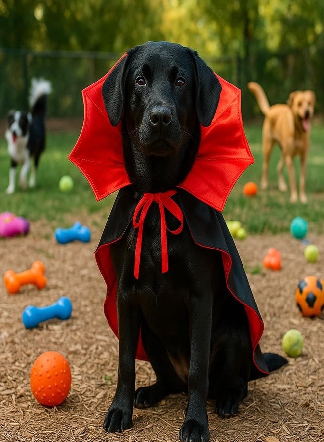 Pextian Dog Vampire Costume, Dog Halloween Costume with Stand-Up Collar, Halloween Costumes for Dogs Small Medium Cat Pet Puppy Cloak Cape Cosplay Party, Black and Red - Image 2