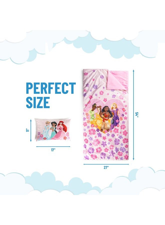 Jay Franco Kids Slumber Bag and Pillow - 54 x 27 Inch Comfy Indoor Sleeping Bag for School and Sleepovers, 2 Piece Set, Pink - Princess - Image 2