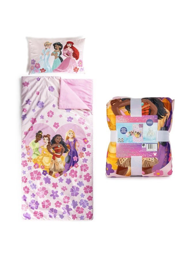 Jay Franco Kids Slumber Bag and Pillow - 54 x 27 Inch Comfy Indoor Sleeping Bag for School and Sleepovers, 2 Piece Set, Pink - Princess - Image 1