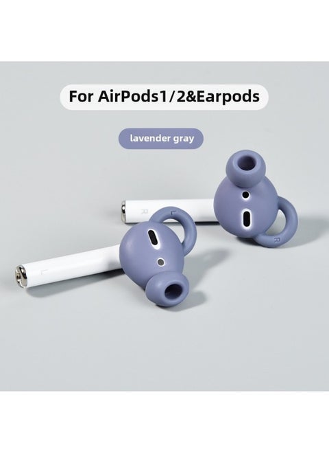 Universal Noise Reduction Bluetooth Ear Caps For AirPods Anti-Slip Silicone Earphone Covers Compatible With For Apple 1/2 Gen Earbuds-Color:lavender Gray-Applicable Model:airpods1/2nd Generation, Earpods (Android Headset)
