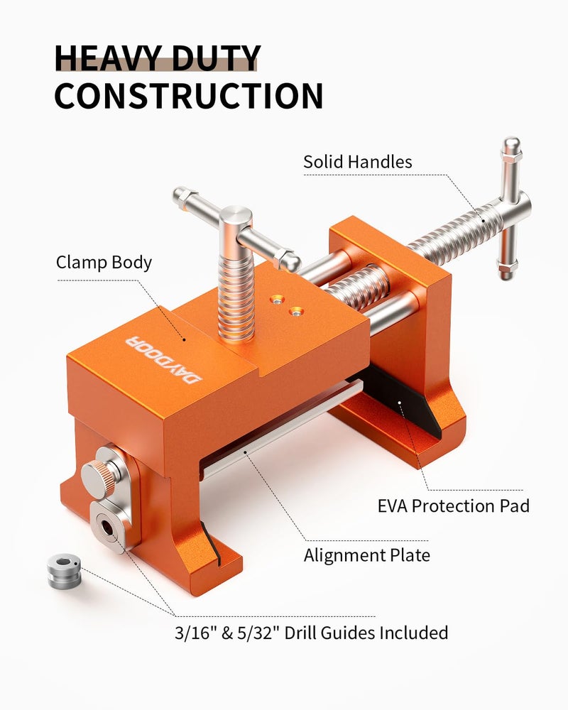 DAYDOOR Professional Cabinet Clamps 4 Pack, Heavy-Duty Cast Steel, Integrated Drill Guide & EVA Protection, Face Frame Alignment Tool for Cabinet Installation & Woodworking, Orange - Image 3