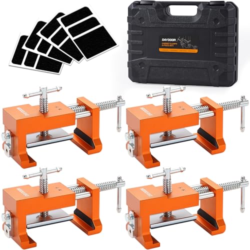 DAYDOOR Professional Cabinet Clamps 4 Pack, Heavy-Duty Cast Steel, Integrated Drill Guide & EVA Protection, Face Frame Alignment Tool for Cabinet Installation & Woodworking, Orange - Image 1