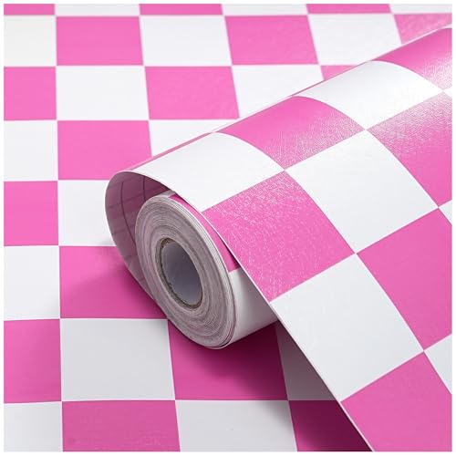 OSECAGE Modern Peel and Stick Wallpaper Pink and White Mosaic Checkered Contact Paper 17.7"x78.8" Self Adhesive Lattice Wallpaper Removable Decorative Wallpapers for Bedroom Countertops Cabinet Vinyl Roll - Image 1