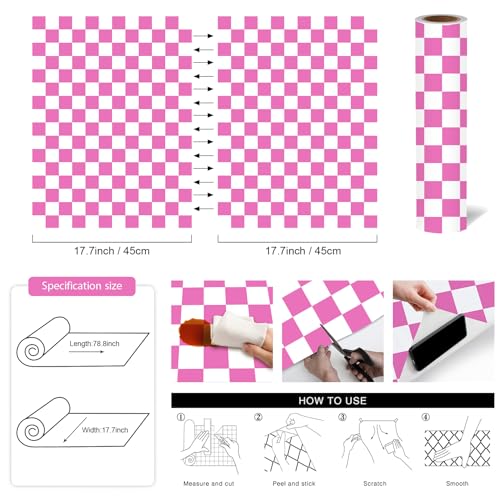 OSECAGE Modern Peel and Stick Wallpaper Pink and White Mosaic Checkered Contact Paper 17.7"x78.8" Self Adhesive Lattice Wallpaper Removable Decorative Wallpapers for Bedroom Countertops Cabinet Vinyl Roll - Image 3