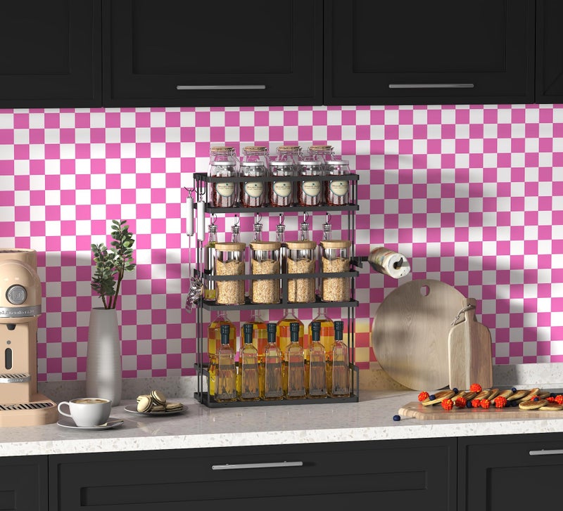 OSECAGE Modern Peel and Stick Wallpaper Pink and White Mosaic Checkered Contact Paper 17.7"x78.8" Self Adhesive Lattice Wallpaper Removable Decorative Wallpapers for Bedroom Countertops Cabinet Vinyl Roll - Image 2