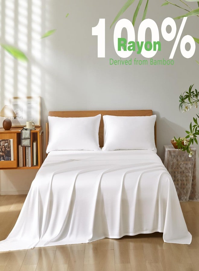Homiest King Sheet Set 4pcs, 100% Rayon Derived from Bamboo Sheets, Cooling & Breathable Bedding for Hot Sleepers, Soft Luxury Sheets with 16" Deep Pocket, Hotel-Grade Silky Comfort (White) - Image 4