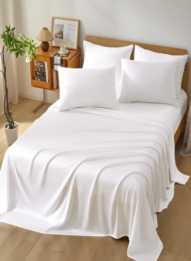 Homiest King Sheet Set 4pcs, 100% Rayon Derived from Bamboo Sheets, Cooling & Breathable Bedding for Hot Sleepers, Soft Luxury Sheets with 16" Deep Pocket, Hotel-Grade Silky Comfort (White) - Image 2