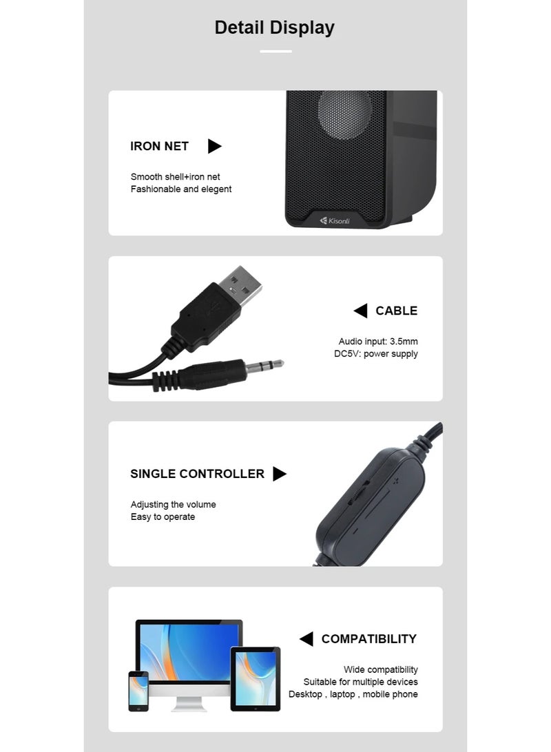 كيسونلي مكبر صوت Kisonli KS-11 سلكي بمنفذ USB – صوت قوي واستيريو نقي بتصميم أنيق ومحمول - Image 2