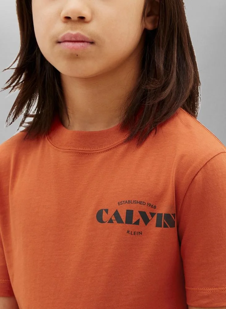 Calvin Klein Jeans Orange Balloon Logo Graphic Crew Neck T-Shirt for Men | Best Price UAE