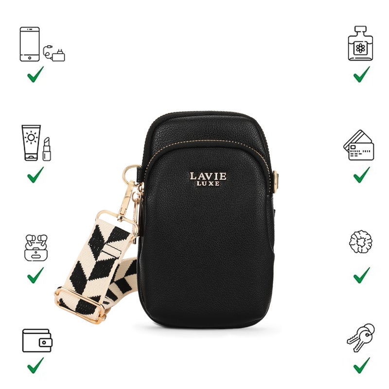 لافي لوكس حقيبة نسائية عمودية للهاتف أسود - Image 4