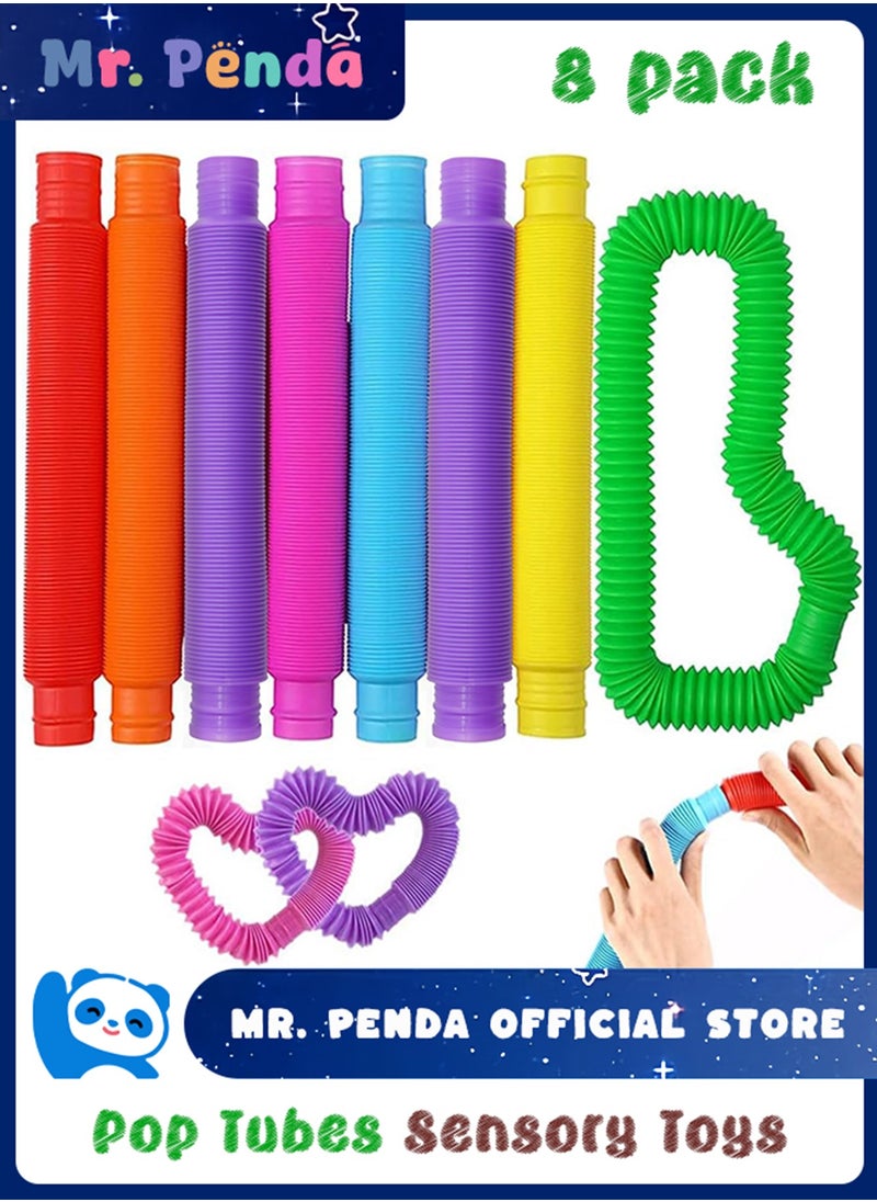 Mr. Penda 8 Pcs Pop Tubes Sensory Toys, Autism Sensory Toys, Fine Motor Skills Fidget Pack Toddler Toys, Fidget Toys for Sensory Kids and Kids Learning Toys (Multicolor)  - Image 1