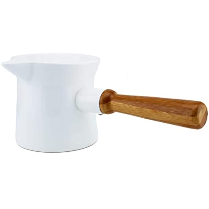 Shallow Ceramic White Coffee Warmer With Bamboo Handle Sc11Cw - Image 3